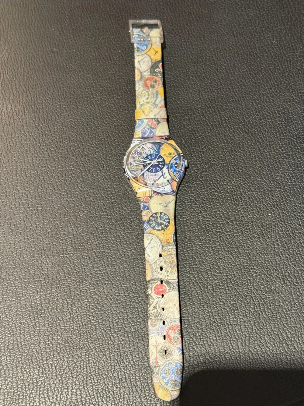 Swatch Multicolor Patterned Graphic Watch with Blue Dial